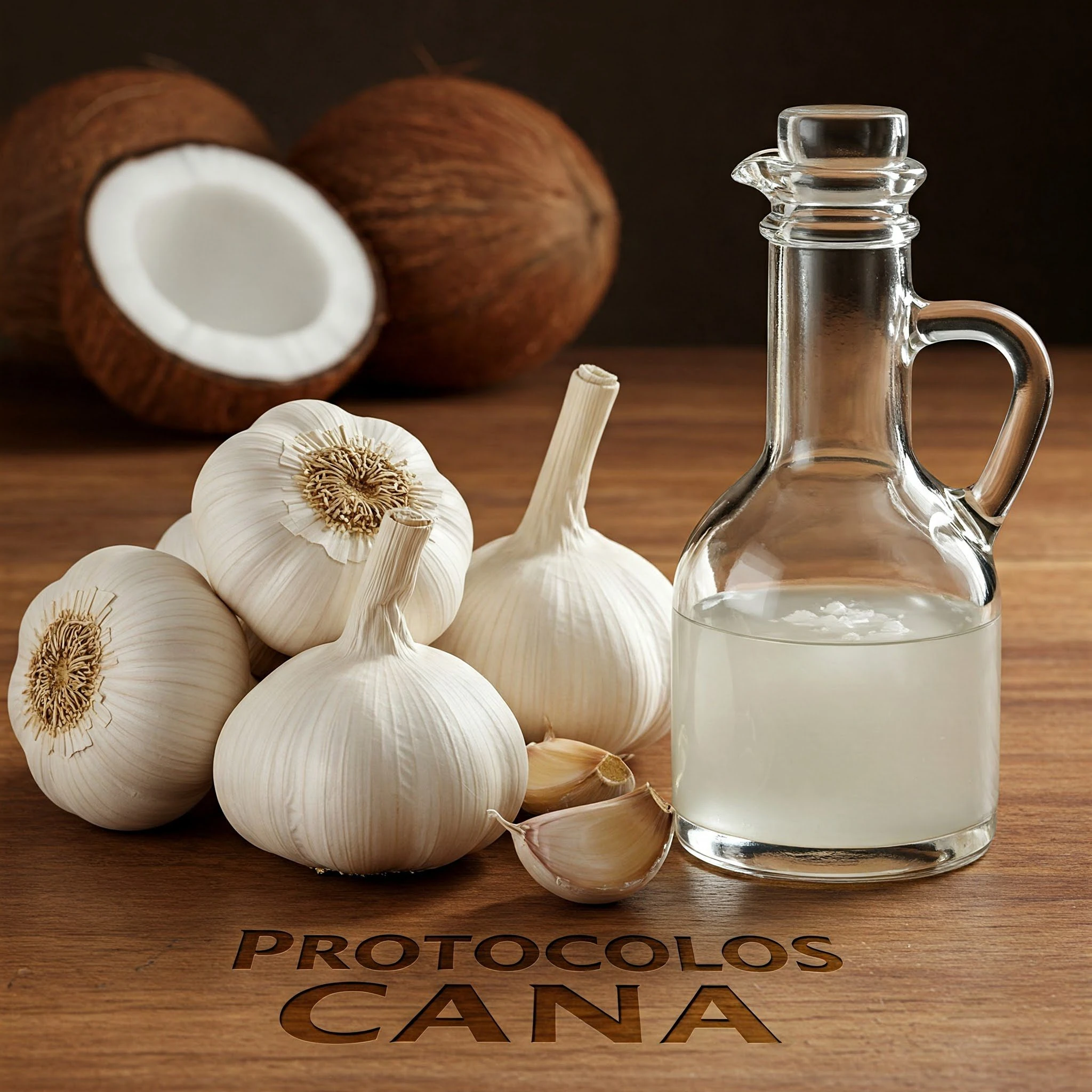 Aceite de coco y ajo fresco